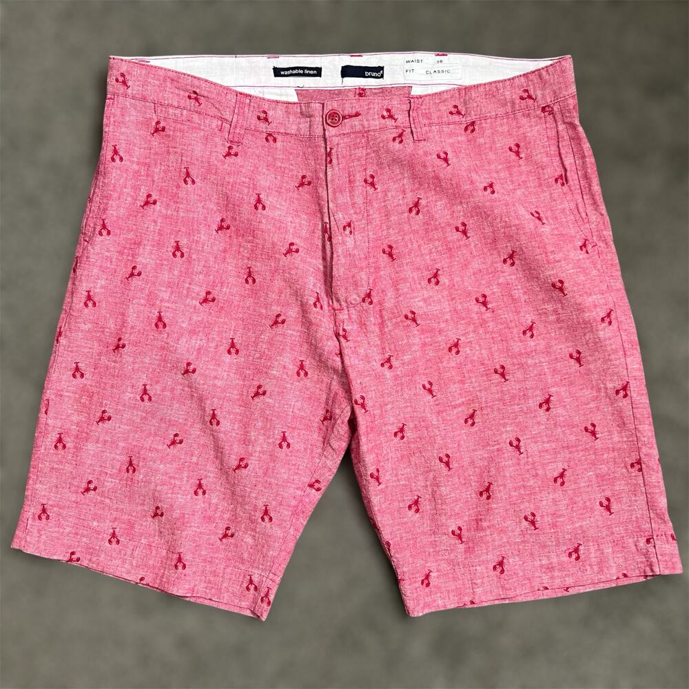 Bruno Linen Blend Chino Shorts 38 Mens Red Woven Lobster Beach Vacation Cruise